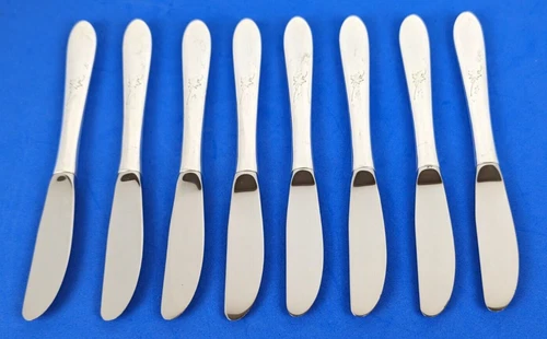 8 Sterling Silver Autumn Leaves Pattern Butter Spreaders by Reed & Barton 1957