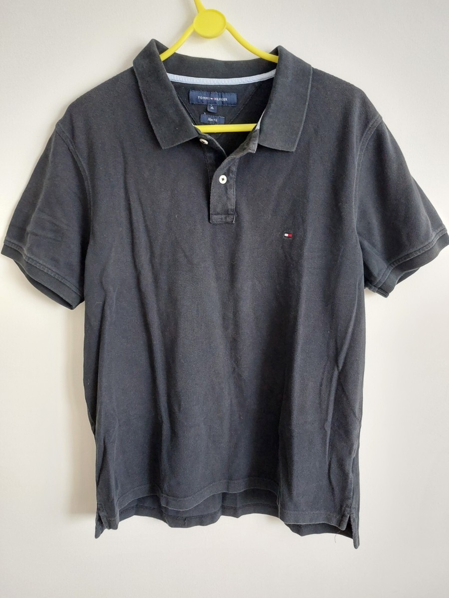 TOMMY HILFIGER XL BLACK SHORT SLEEVE SLIM FIT POLO SHIRT GOOD USED