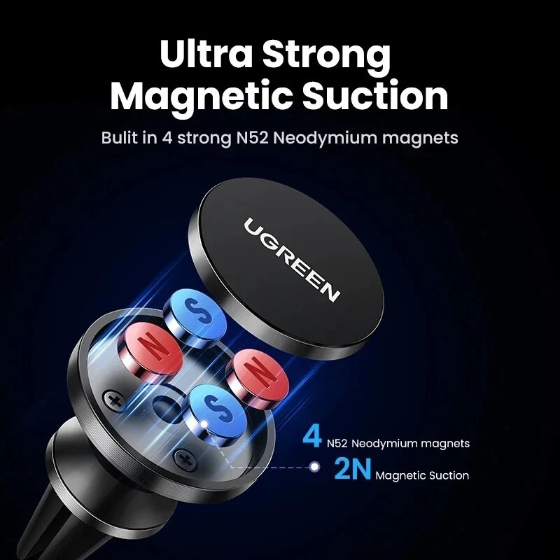 UGREEN Magnetic Car Phone Holder Dashboard Air Vent Stand For iPhone Samsung - Image 3 of 4