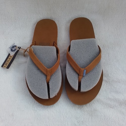 Size 8 Women's Hari Mari Fields Tan/Dusty Blue Nubuck Leather Sandals Flip Flops - Picture 3 of 7