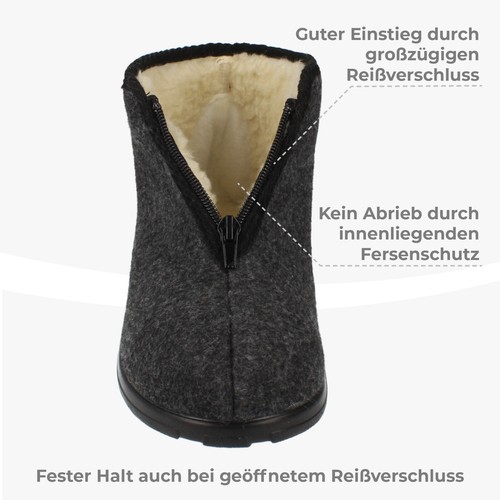 Zapatillas de casa hombre cremallera fieltro zapato de cabaña lana de oveja 40-46 filsko noble - Imagen 5 de 10