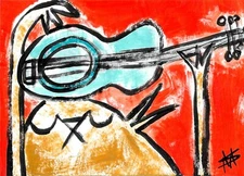 Aceo Print Cat Painting Abstract Original Collectible Music Art Samantha McLean
