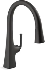 Kohler K-22062-BL Graze Single Hole Pull Down Kitchen Sink Faucet, Matte Black