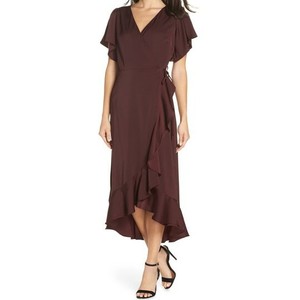 burgundy midi wrap dress