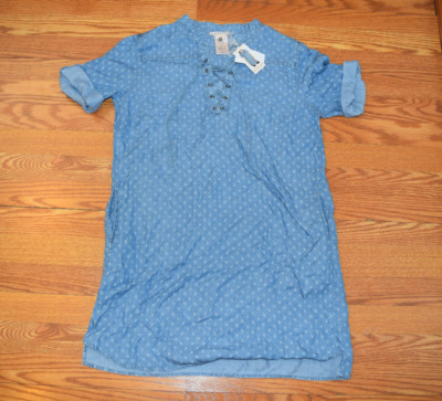 NWT Womens Philosophy Blue Raindrop Print Shirt Tunic Dress Shirt Size M Medium