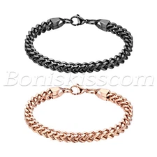 Men's Women's Heavy Stainless Steel Square Curb Wheat Franco Bracelet Chain Link