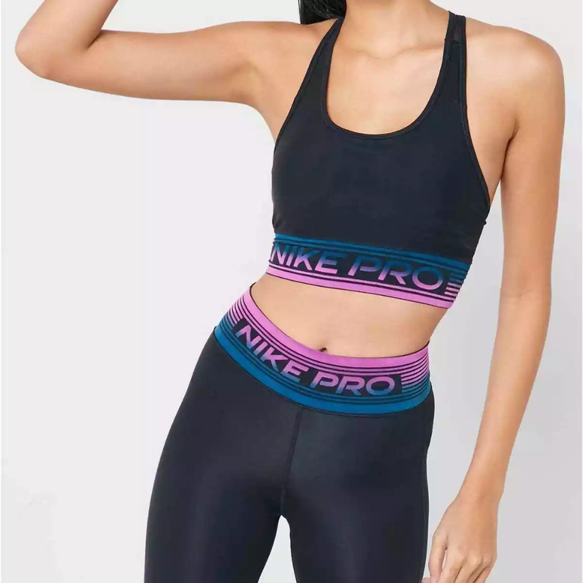 Nike Pro Intertwist Padded Back Mesh Sports Bra Black Blue Women's