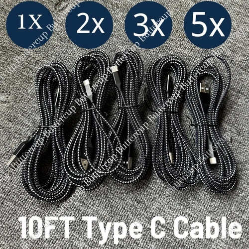 Bulk Lot USB Type C Charger Cable 3M For Samsung S20 Plus Note9 Charging Cord - Picture 1 of 10