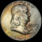 Mint Set Toned 1957 Franklin Silver Half Dollar- ANACS MS64
