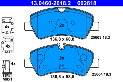 ATE 13.0460-2618.2 Bremsbelagsatz, Scheibenbremse für FORD