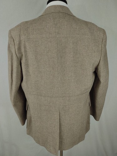 Vtg Strathmore Blazer Mens 46R Beige Sport Coat Half Belted Jacket Wool Tweed