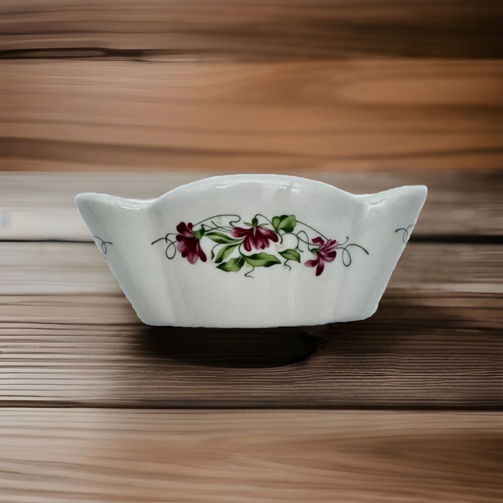 Pink Violets Homer Laughlin sweetener Tea Bag Holder ceramic restaurant ware USA