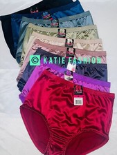 6 Pack High Waist Full Coverage Shiny Smooth Silky Satin Brief Panty Underwear L