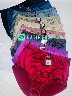 6 Pack High Waist Full Coverage Shiny Smooth Silky Satin Brief Panty Underwear L