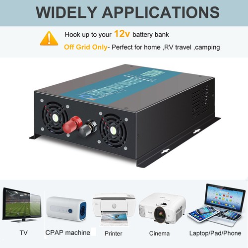 1500W 24VDC to 120VAC Pure Sine Wave Inverter Off-Grid Solar Power Truck Car - Picture 7 of 9