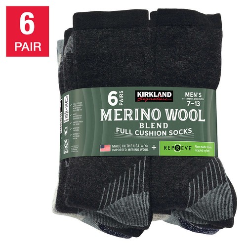 Kirkland Signature Men's Merino Wool Blend Socks, 6pair FREE