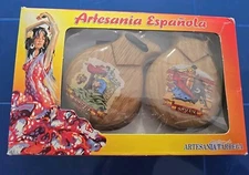 Vintage Carved Wood Spanish Castanets, Souvenir d'Espagne. Artesanía TARREGA.