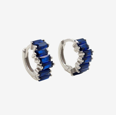 Solid 925 Sterling Silver 2x4mm Natural Sapphire 1/2'' Earrings Gemstone