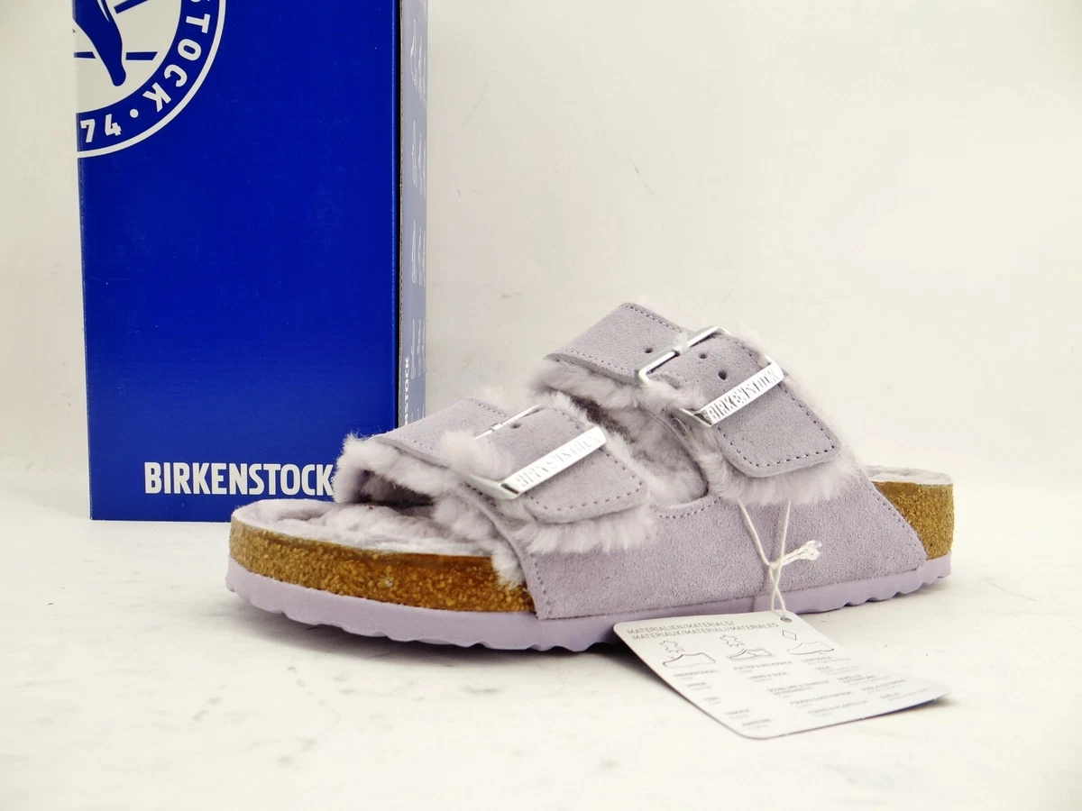 Birkenstock Arizona Shearling Sandals Mules Sheepskin Purple Leather 38