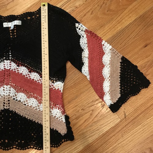 Crochet Silk Pullover Top Open Knit Scoop Neck Large Flare Sleeves Fall Colors - Picture 9 of 10