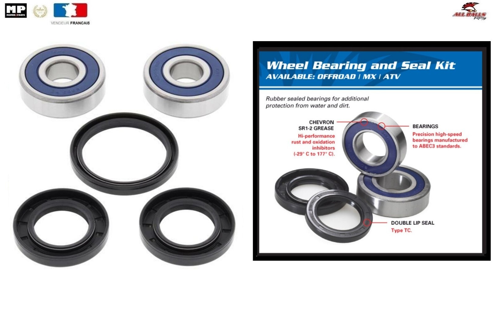 Roulement Roue Avant 25-1448 Haute Étanchéité pour Moto Yamaha Bolt R-Spec