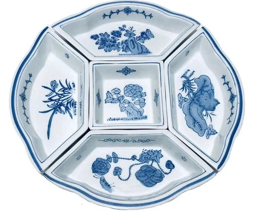Antique 5-Piece Porcelain Canton Imports Blue & White Lazy Susan Williams Sonoma