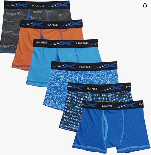 Hanes Boys Size L 14-16 Boxer Briefs X-Temp Tagless Regular Length - 6 Pack - Picture 2 of 10