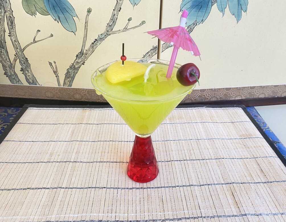 Pearberry Scented Bar Gel Wax Candle in a Unique Red Stem Cocktail