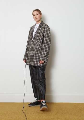 TIBI Costello Liam Stud Blazer Black Brown Checked Plaid Beaded Jacket S - Picture 2 of 7
