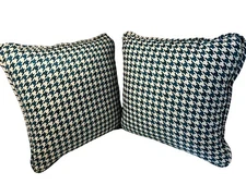 Pair Of Throw Pillows Houndstooth Teal And White,  13x13 Couch Decor READ!