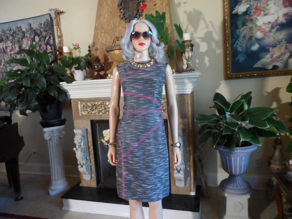 Vestido Vaina Jason Wu Negro-Blanco Tejido con Detalle de Puntada Rosa Talla 8 Foto 4 de 4