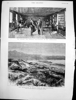 Alter Druck Revolution in Brasilien Ansicht San Christovao Herr Edison im Labor 1889 19.