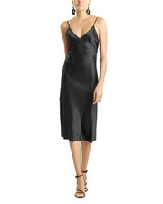 $140 Natori Glamour Stretch Satin Nightgown, Black, SMALL