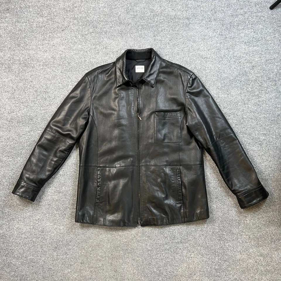 Armani Collezioni Jacket Mens 44 Black Lambskin Leather Full Zip Biker Moto - Image 2 of 4