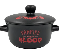 Vampire Blood 16oz Crock With Lid Halloween Stoneware Spooky Kitchen Display