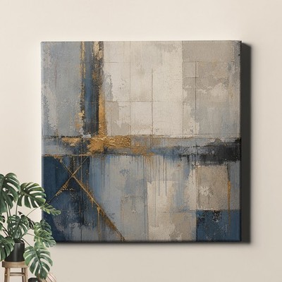 Blue Gray Abstract Art Print Gold Accents Modern Minimal Painting