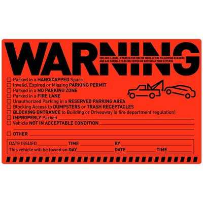 Easykart Labels 50 Parking Violation Notice Tow Stickers 50 Stickers, Orange 