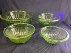 Vtg Hazel Atlas Uranium Depression Glass Nested Rib Design Mixing Bowls Set Of 4