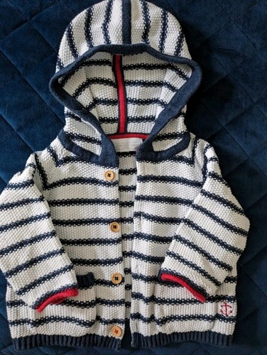 The Little White Company Knitted Hooded Cardigan Nautical Breton Stripe - Picture 1 of 3