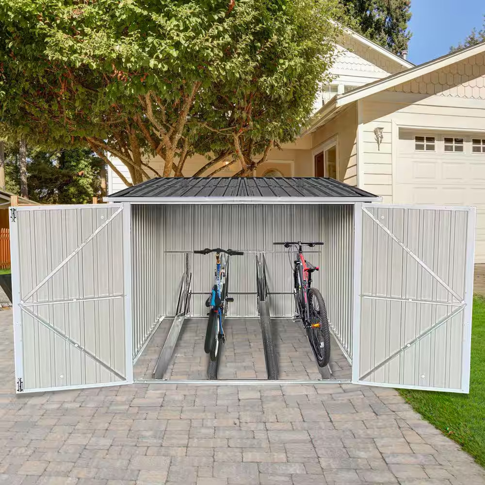 Outdoor Metal Storage Shed, Bicycle Garage, for 4 Bikes, Grey (38.92 Sq Ft.)