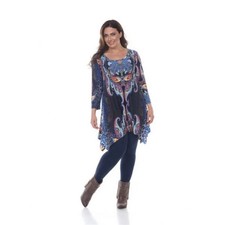 White Mark Universal PS1300-01-2XL Plus Marlene Top  Tunic Blue  Multi Col...