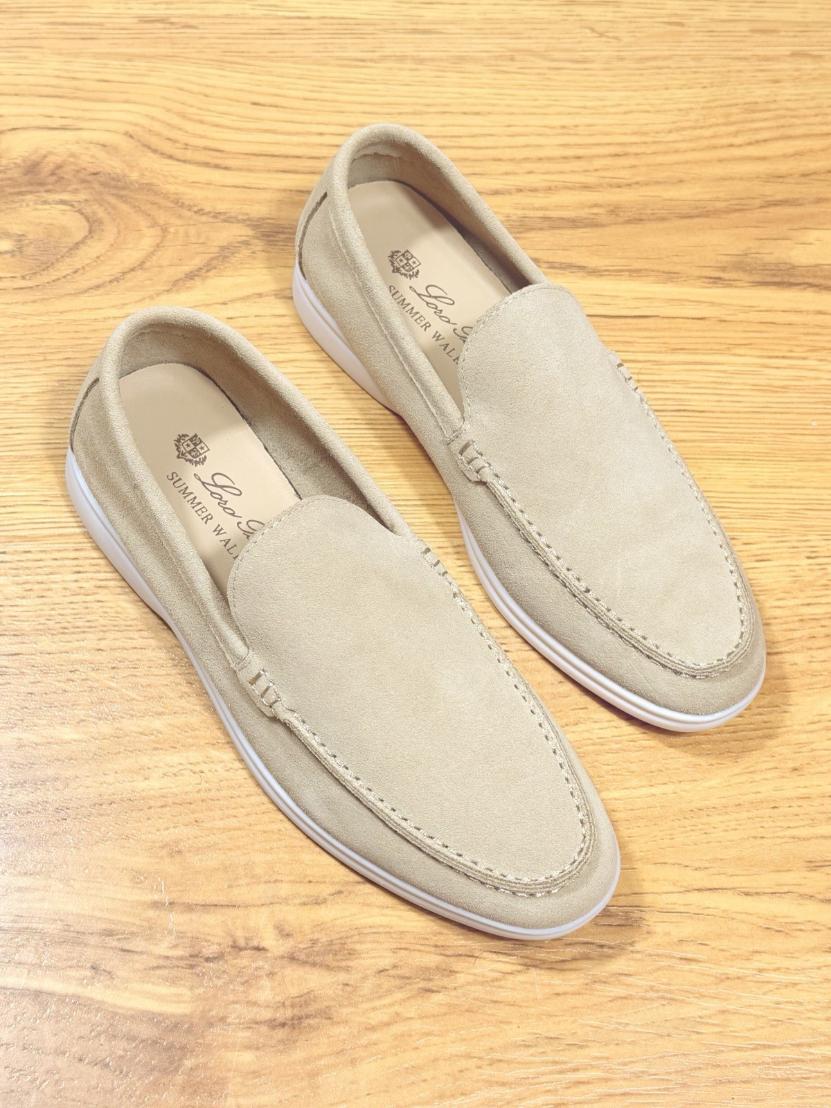 Loro Piana shoes Summer Walk Woman’s Loafers Beige Suede White Sole EU 38