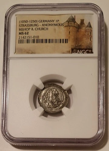 Germany Strassburg Anonymous (1050-1250) Silver Pfennig Bishop & Church MS62 NGC