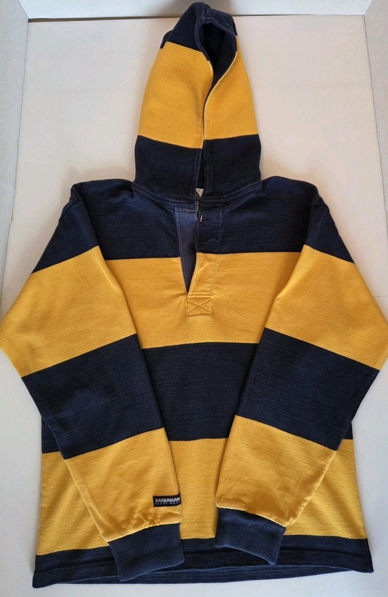 Barbarian Vintage Rugby Shirt Hooded Yellow/Navy Striped Men's