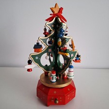 Musical Christmas Tree Wooden with Decorations Small Music Box
