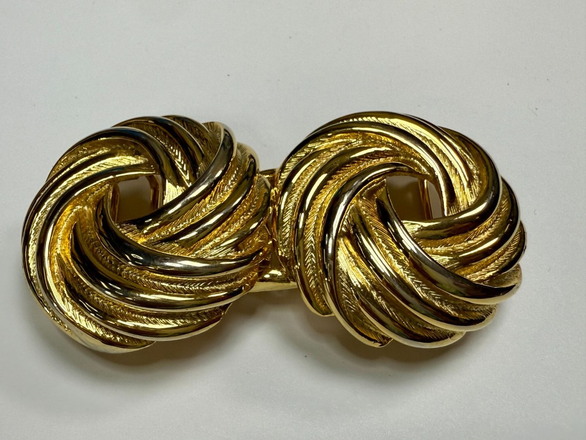 Paquette Signed Interlocking Two Piece Vintage Gold Tone 