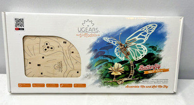 NIB UGears 3D Wooden Puzzle Butterfly Mechanical Model Kit for Kids & Adults