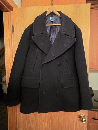 Polo Ralph Lauren Jacket Mens XLT Navy Peacoat Heavy Wool Double Breasted NICE! image 2