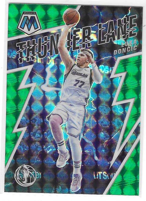 Luka Doncic 2021-22 Panini Mosaic GREEN PRIZM HOLO SP Thunder Lane #11