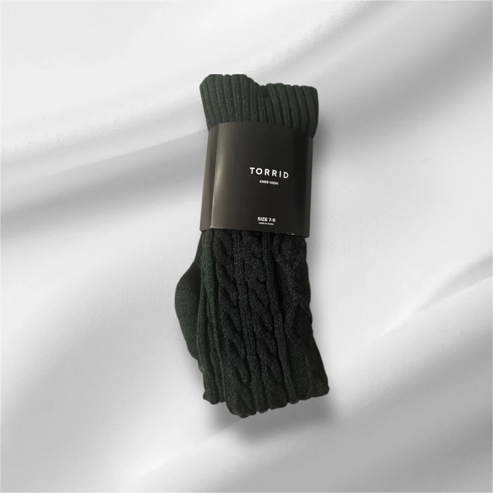 Calcetines hasta la rodilla para botas tórridos verdes con cable jaspeado hasta la rodilla, talla 10-13 Foto 3 de 3